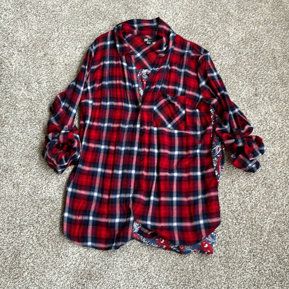Kut from the Kloth Red and Blue Plaid Button Down Shirt